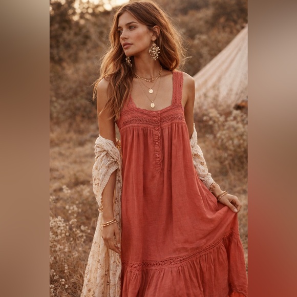 DOEN Coral Pink Cotton Nightgown Dress Size XS - Picture 2 of 15